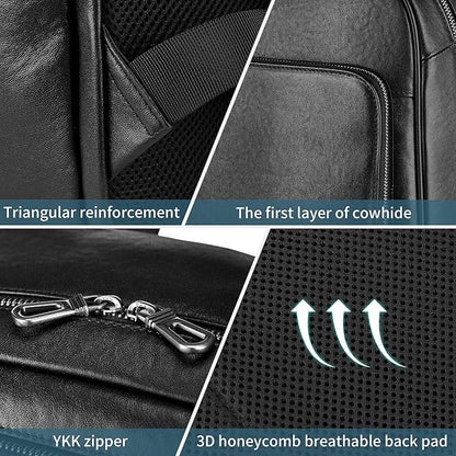 Colins Keirs Large Black Leather Backpack for Men, Minimalist Luxury Executive Computer Backpack for Men, 17.3 Inch Genuine Leather Laptop Backpack for Travel Work Business