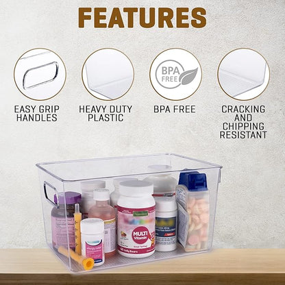 Clear Plastic Storage Bins, Perfect for Kitchen Organization or Pantry Organization and Storage, Laundry Room, Fridge, Freezer Organizer Plastic Storage Containers for Organizing, Cabinet Organizers