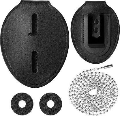 BESARME 2 Pack Police Badge Holder Belt Clip Cowhide Leather Badge Holders Universal Law Enforcement Security Badge Holder with Stainless Bead Chain