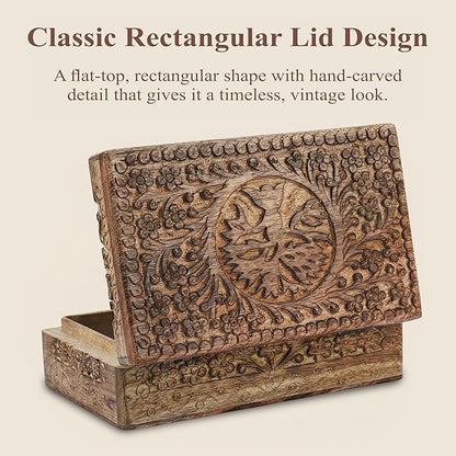 Ajuny Wooden Jewelry Box Tree of Life Carvings Travel Trinket Holder Storage Case Handmade Treasure Box Keepsake 8x5 Inch Multipurpose Organizer Unique Gifts for Men & Women
