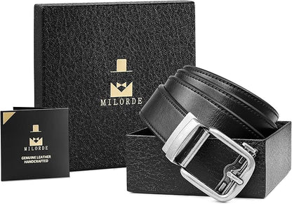 MILORDE Men's Leather Ratchet Belt - 35mm - Customizable Fit