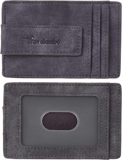 Travelambo Money Clip for Men Magnetic Front Pocket Wallet Slim Wallet Minimalist Card Holder RFID Blocking (Deep Grey)