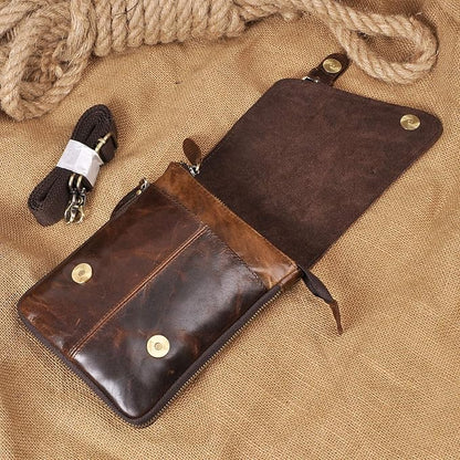 Le'aokuu Mens Genuine Leather Small Messenger Shoulder Satchel Phone Pouch Belt Waist Bag Pack