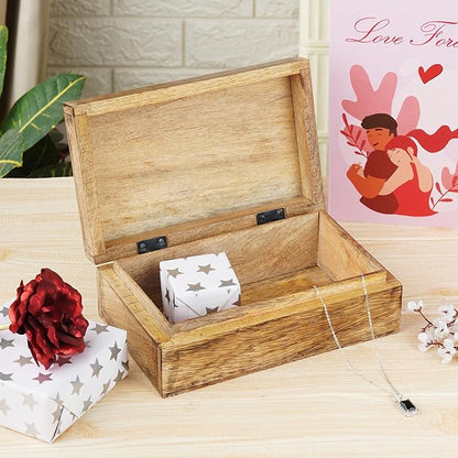 Ajuny Wooden Decorative Jewelry Box with Heart Design Carving - Multipurpose Treasure Chest Storage Keepsake Box Necklaces Watch Organizer Boxes Birthday Gifts for Women & Men 8x5 Inch