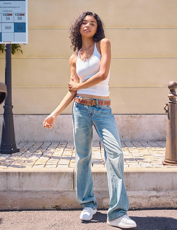 Womens Genuine Leather Belt for Jeans Pants Width 1.57" Western Cowgirl Wide Belts for Ladies with Gift Box