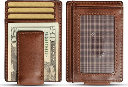 House of Jack Co. Carryall Slim Money Clip Wallet for Men, Super Strong Magnetic Clip, Front Pocket Wallet Card Holder, Full Grain Cowhide Leather, Tan