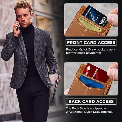 SERMAN BRANDS RFID Blocking Wallet Slim Bifold - Genuine Leather Minimalist Front Pocket Wallets for Men with Money Clip Gift
