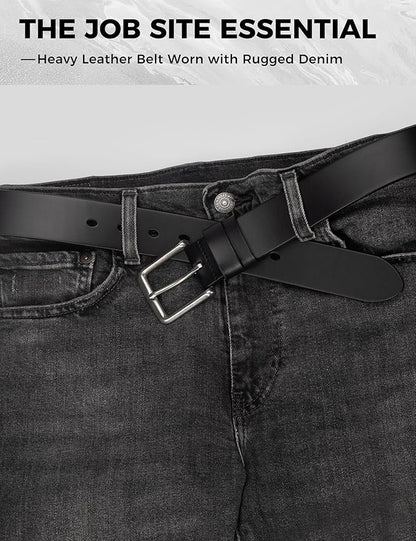 Mens Heavy Duty Full Grain Leather Belt - 1 1/2 Italian Genuine Leather with Sturdy Buckle for Jeans Casual Pants