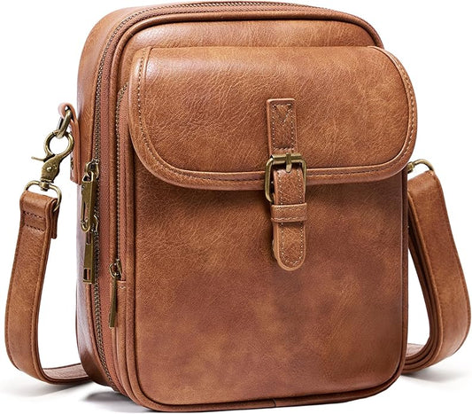 Crossbody Bag for Women Men, Vegan Leather Anti-Theft Messenger Shoulder Bag, Vintage Cross Body Purse with Card Slots