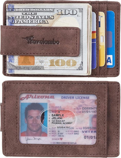 Travelambo Money Clip for Men Magnetic Front Pocket Wallet Slim Wallet Minimalist Card Holder RFID Blocking (Coffee)