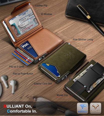 BULLIANT Men Wallet Gift Boxed,Slim Front Pocket Wallet Money Clip Card Holder 3.8"x2.7",Pop-up Access
