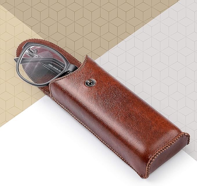 Hard Eyeglass Case With Belt Loop, PU Leather Glasses Case, Eyeglasses Cases, Reading Glass Case, Spectacles Box For Eyeglass, Classic Style Brown Eyeglass Case Small