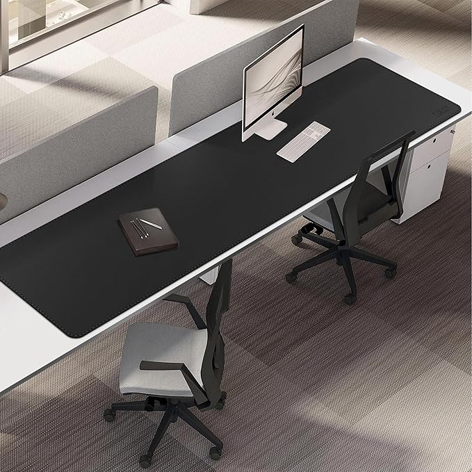 Cacoy 74.8"x19.7" Leather Desk Mat, PU Leather Office Computer Pad, Extended Gaming Mouse Pad, Desk Blotter and Office Table Mat, Waterproof Desktop Protector Laptop Matt for Desktop, Black