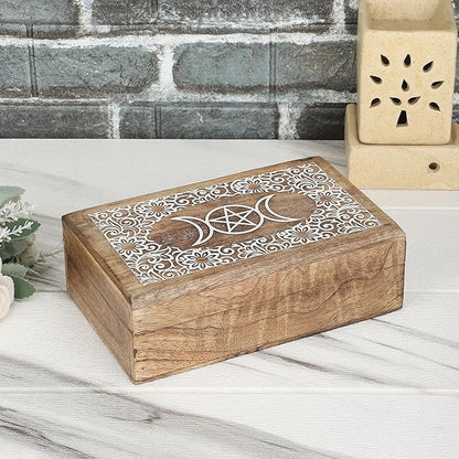 Ajuny Wooden Decorative Jewelry Box with moon and Star Carving Multipurpose Treasure Chest Storage Keepsake Box Necklaces Watch Organizer Boxes Birthday Gifts for Women & Men 8x5 Inch