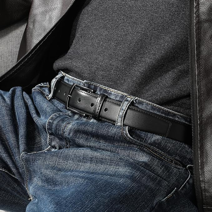 Men's Belt 2Pack Genuine Leather Belt for Men Dress Casual Golf Jeans Pants 1 3/8"