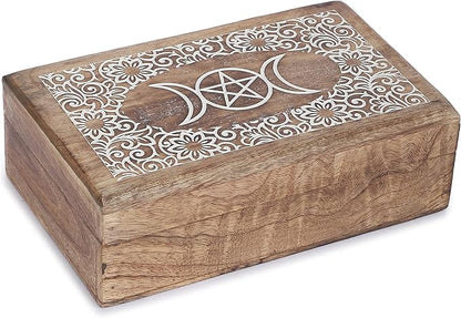 Ajuny Wooden Decorative Jewelry Box with moon and Star Carving Multipurpose Treasure Chest Storage Keepsake Box Necklaces Watch Organizer Boxes Birthday Gifts for Women & Men 8x5 Inch