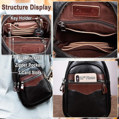Genuine Leather Sling Bag for Men and Women Crossbody Shoulder Bag Sling Backpack Chest Purse Carry on Casual Daypack | Genuine Leather, Shoulder Bag, Carry on, Casual, Daypack