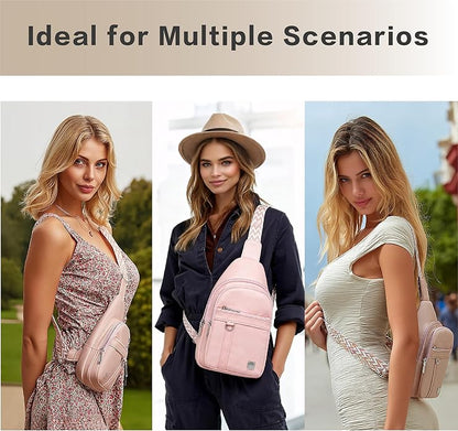Sling Bag Set, PU Leather Sling Bag, Multi-Zipper Design for Travel, Outdoors, Valentine’s Day Gifts