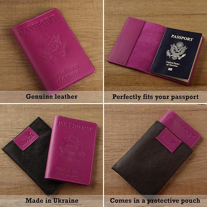 Shvigel US Leather Passport Book Cover - Thin American Travel Passport Holder - Premium International USA Passport Protector Case for Women Men (Pink)