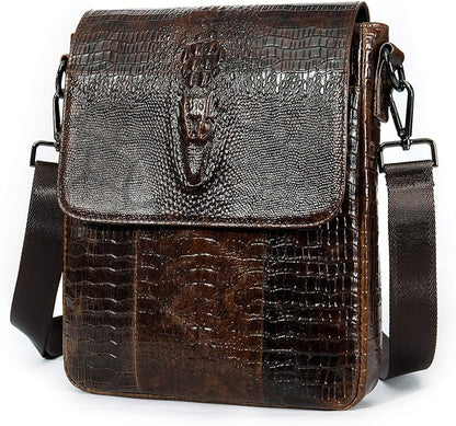NIUCUNZH Leather Flap Messenger Bag for Men Small Crossbody Shoulder Bag,Novelty Crocodile Embossed