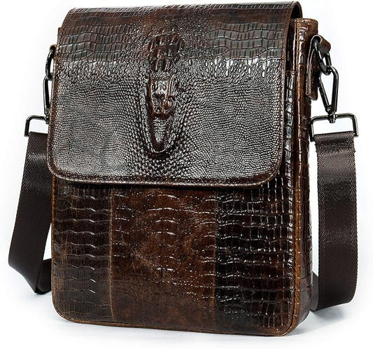 NIUCUNZH Leather Flap Messenger Bag for Men Small Crossbody Shoulder Bag,Novelty Crocodile Embossed