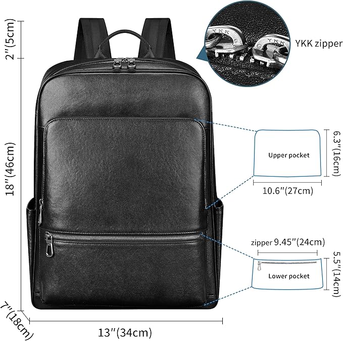 Colins Keirs Large Black Leather Backpack for Men, Minimalist Luxury Executive Computer Backpack for Men, 17.3 Inch Genuine Leather Laptop Backpack for Travel Work Business
