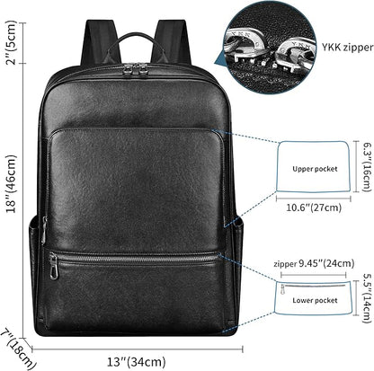 Colins Keirs Large Black Leather Backpack for Men, Minimalist Luxury Executive Computer Backpack for Men, 17.3 Inch Genuine Leather Laptop Backpack for Travel Work Business