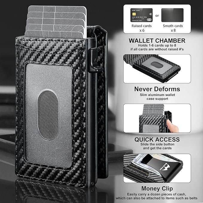 Card Wallet for Men Slim Minimalist: Smart Pop Up Wallets with Money Clip - RFID Front Pocket Credit Card Holder - Gift for Men Husband