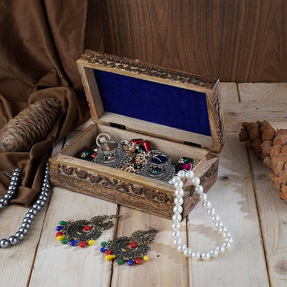 Ajuny Wooden Hand Carved Decorative Jewelry Box Eye of Truth Carvings Vintage Keepsake Storage Organizer Travel Treasure Chest Trinket Holder Case Great Gifts 8x5 Inch
