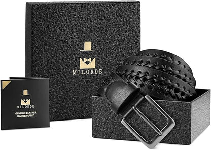 MILORDE Leather Braided Belts for Men, Handmade, Causal Woven Leather Jeans daily wear