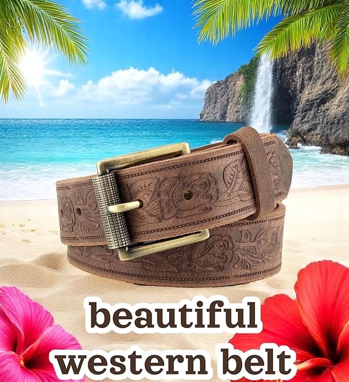 F&L CLASSIC Men's full Grain Vintage Distressed leather Belt,easy to change Roller buckle,1.5" Wide,USA,