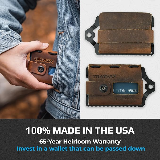 Trayvax Element Wallet, RFID Front Pocket Credit Card Holder with Money Clip, Minimalist Slim Leather Metal Wallet for Men and Women