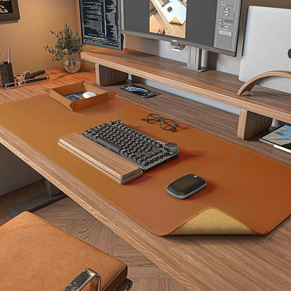 DAWNTREES Dual Sided Desk Mat,Leather Desk Pad,Brown Cork Desk Mat Protector,with PU Leather Valet Tray Organizer,Large Mouse Pad,Desk Writing Pad for Office and Home(31.5"x15.8")