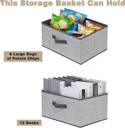 Storage Baskets, 15.7 Inch Woven Fabric Bins, Storage Cubes with Reinforced Handles, Organizer Bins for Closet Shelves, Foldable, for Toys, Clothes (4PCS/Grey-15.7*11*7.8inch)