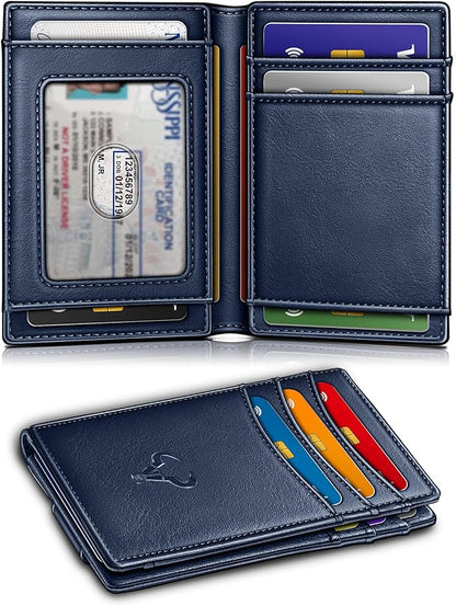 BULLIANT Magnetic Closure Slim Wallet-Genuine Leather Front Pocket Wallet for Men,RFID Blocking,Holds 12 Cards and Money Clip