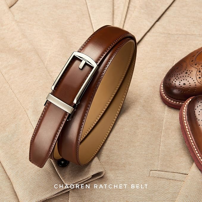 CHAOREN Mens Dress Belt - Ratchet Belt Leather 1 1/4" Comfort Click - Perfect Companion to Mens Dress Shoes