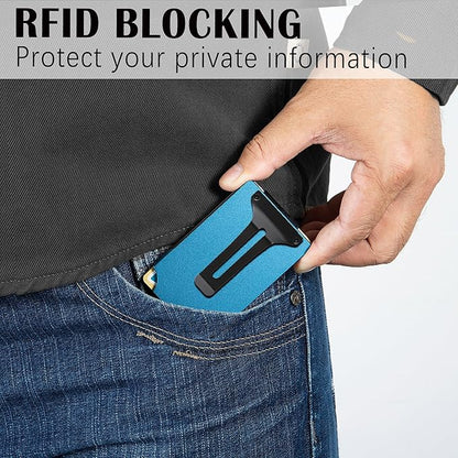 Slim Wallet for Men,RFID Blocking Minimalist Metal Wallet, Money Clip/Cash Holder, Front Pocket Aluminum Credit Card Holder, Ideal Gift for Men,Matt Dark Blue