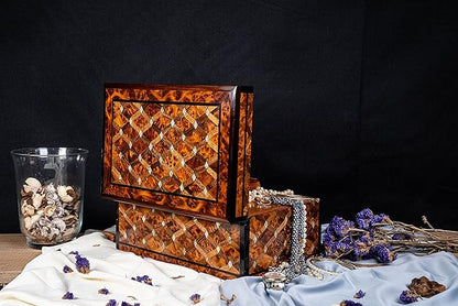 HandCarved Wooden Box with Hinged Lid Multipurpose Keepsake Jewelry Decorative Art Decorative Wood Walnut Box with lids- Storage Organizer Antique (Mother of pearl XX-large)