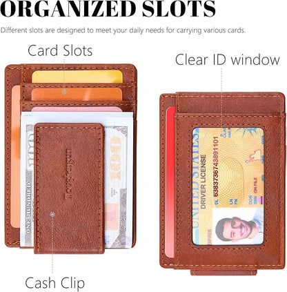 Toughergun Slim Wallet for Men RFID Blocking Money Clip, Minimalist Front Pocket Credit Card Holder, Magnetic Thin Mens Wallets with ID Window