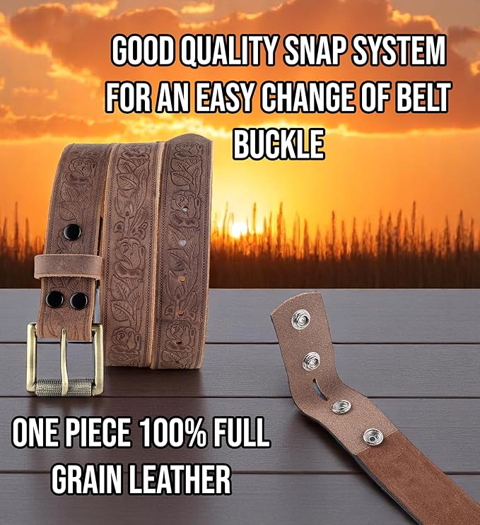 F&L CLASSIC Men's full Grain Vintage Distressed leather Belt,easy to change Roller buckle,1.5" Wide,USA,