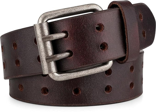 F&L CLASSIC Leather Work Belt, Heavy Duty Double Prong full grain Leather Belts for Men 1 1/2", Mens Casual Belts for Jeans