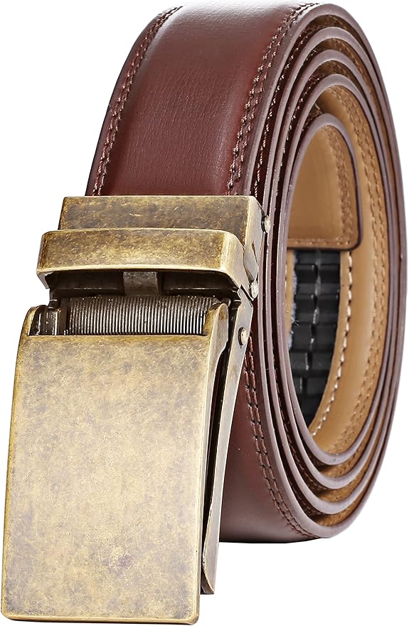 Marino Avenue Ratchet Belt for Men. Adjustable Leather Dress Belt with 38 Easy to Click Into Place Ratchet Closures.