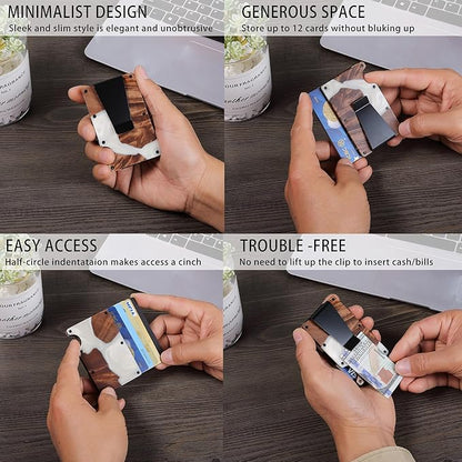 Minimalist Slim Wallet for Men,RFID Blocking Metal Wallet,Aluminum Credit Card Holder & Money Clip 12-15 Cards,Slim Rfid Front Pocket Mens Wallet,Resin White