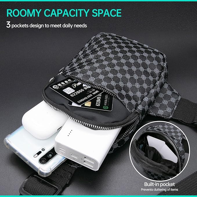 Long Keeper Mini Sling Bag - Women Men Vegan Leather Crossbody Phone Bag Waterproof Travel Running Chest Bag Casual Daypack