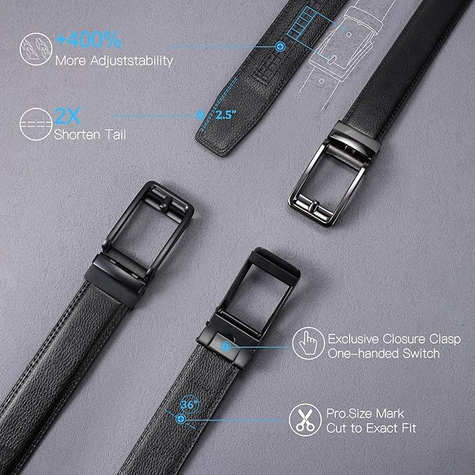 SENDEFN Men's Leather Dress Casual Belt 1 3/8" Automatic Adjustable Click Buckle Belts with Gift Box