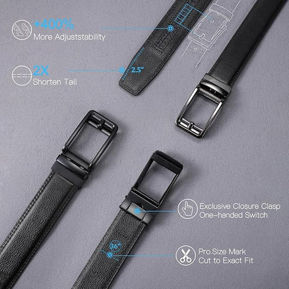 SENDEFN Men's Leather Dress Casual Belt 1 3/8" Automatic Adjustable Click Buckle Belts with Gift Box