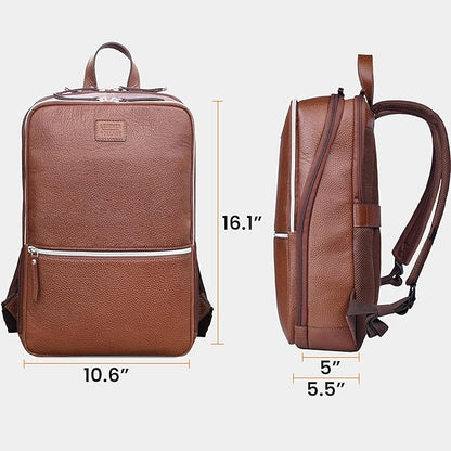 LEATHER VILLAGE Leather Laptop Backpack for Men | Cognac Brown | Slim Professional Business Bag Fits 15.6”-Laptop | Water-Repellent Work & Travel Daypack with Trolley Strap