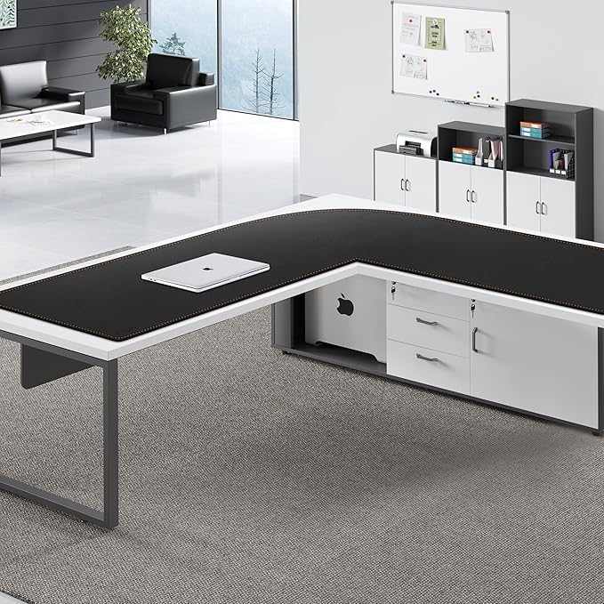 MAIDERN (55”+ 55”) x19.6” L Shaped Corner Desk Mat, Leather Desk Pad for Gaming Computer Office Home (Black)