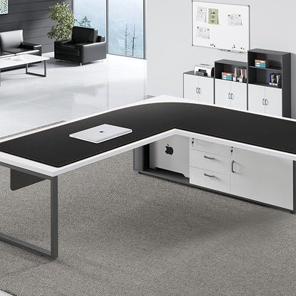 MAIDERN (55”+ 55”) x19.6” L Shaped Corner Desk Mat, Leather Desk Pad for Gaming Computer Office Home (Black)