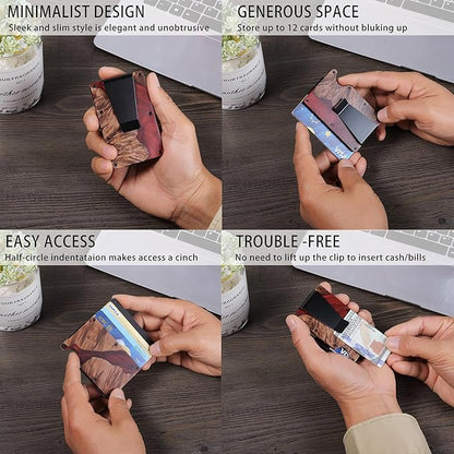 Minimalist Slim Wallet for Men,RFID Blocking Metal Wallet,Aluminum Credit Card Holder & Money Clip 12-15 Cards,Slim Rfid Front Pocket Mens Wallet,Resin Red
